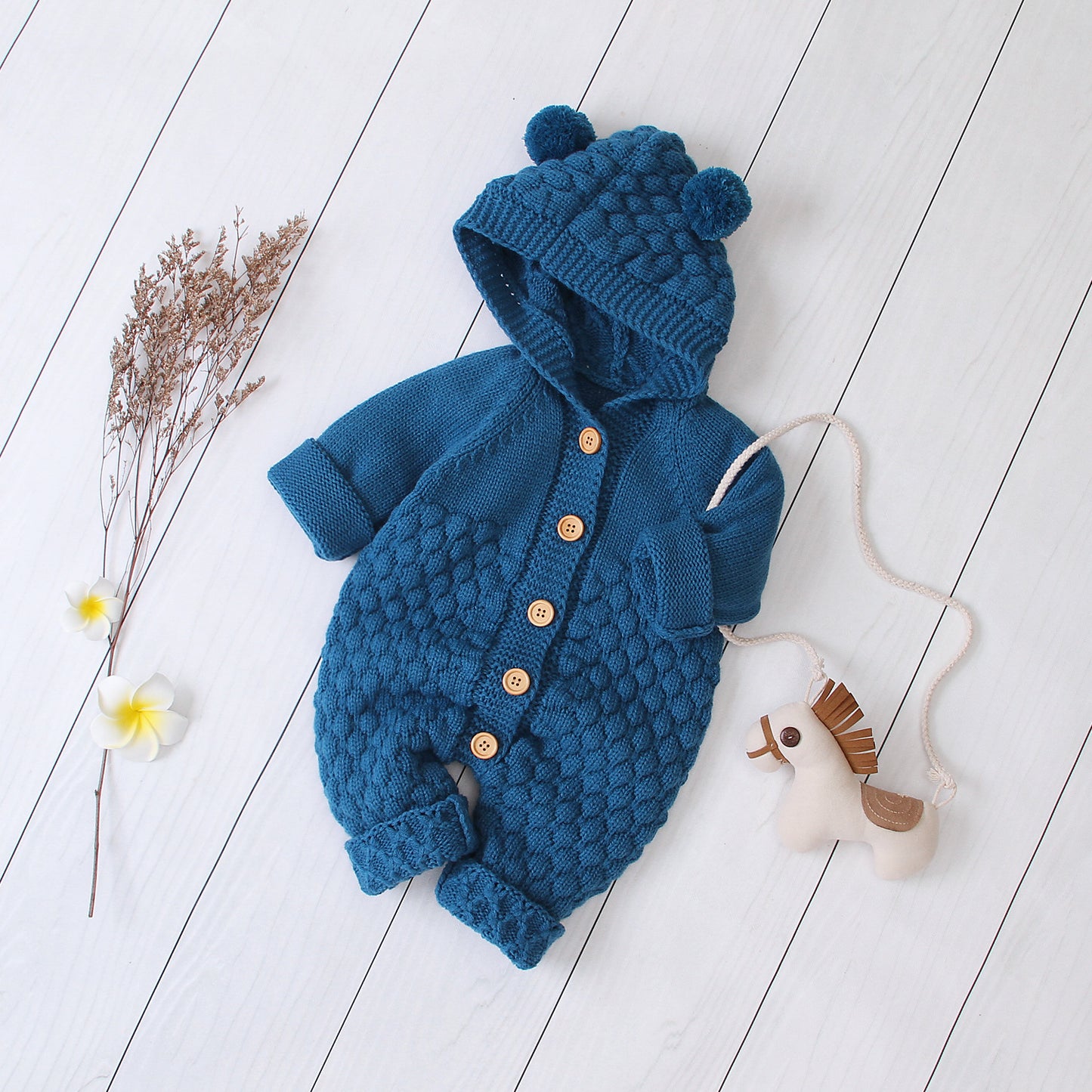 SnuggleKnit – Baby Hooded Jumpsuit
